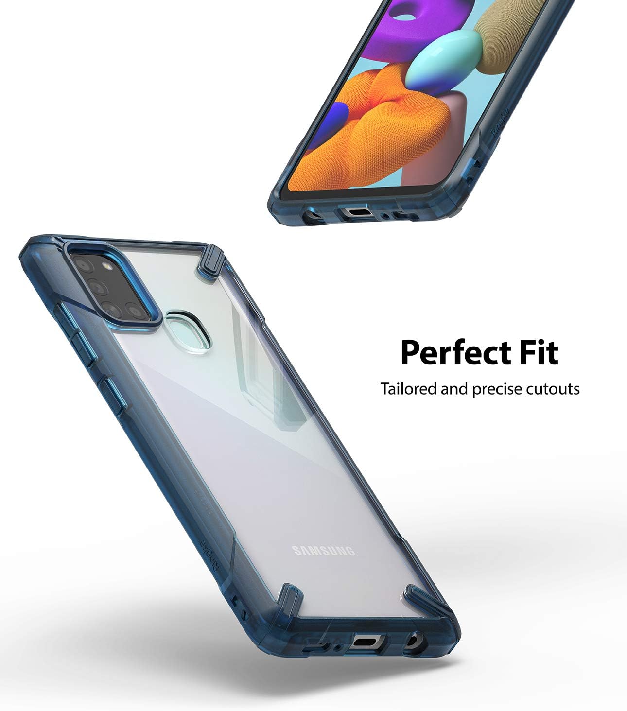 Ringke Fusion-X Compatible with Galaxy A21s Case, Clear Back Heavy Duty Shockproof TPU Rugged Bumper Phone Cover - Space Blue