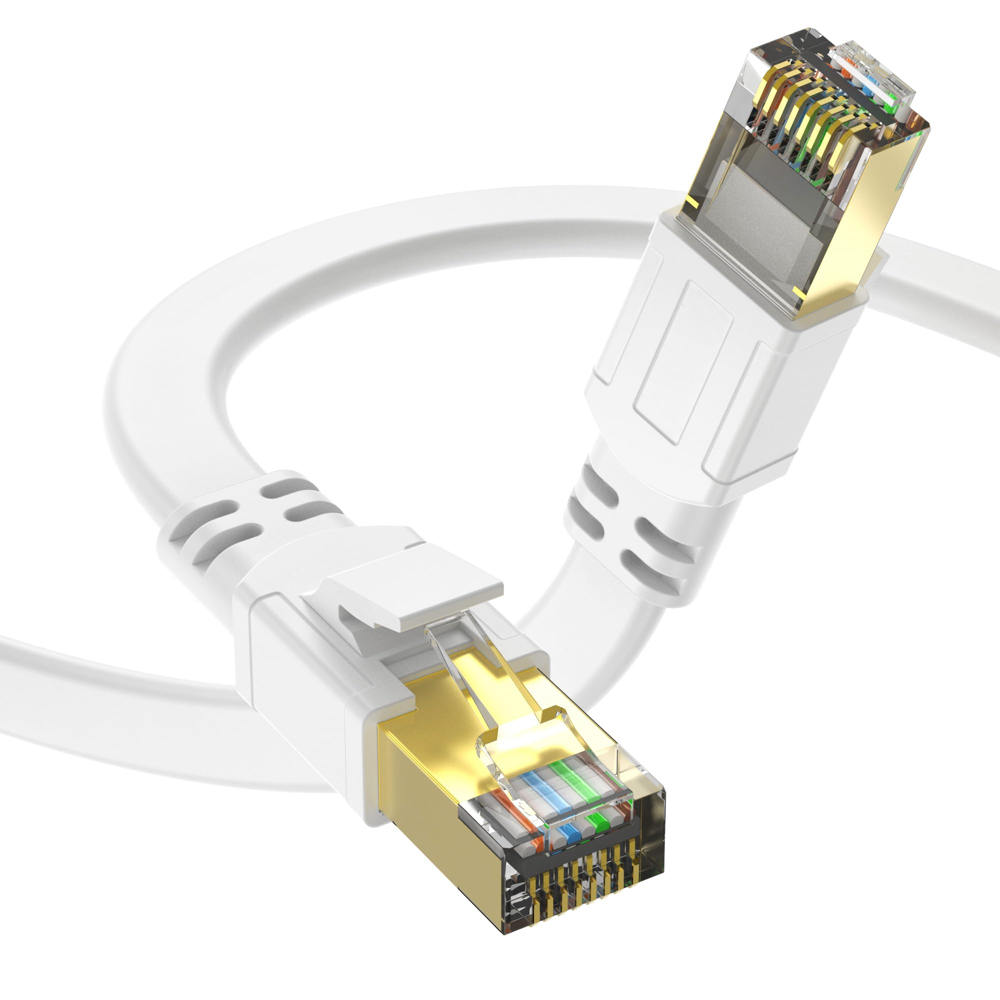 Jadaol Ethernet Cable 30M, 40Gbps 2000MHz Support Cat8 Cat7 Network, Flat RJ45 S/FTP LAN Patch Cable, High-Speed Internet Cable for Router, Modem, Switch, Gaming Consoles, PC, Streaming Devices, White