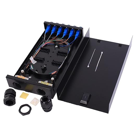 SC SM 6Port Box +Cables Wall Mount Fiber Enclosure with Splicing Module and Loaded 6 Port SC-UPC Singlemode LGX Panel