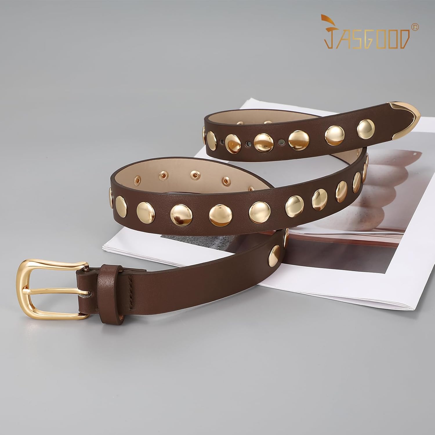 JASGOOD Women Fashion Leather Belt Punk Studded Belt for Jeans Pants Dresses - Image 7