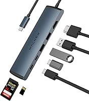 Vista 9 de WALNEW Hub USB-C 7 en 1 con HDMI 4K, 100 W PD, puerto de datos de 5 Gbps (1 tipo C y 2 USB 3.0), lector SD/TF, adaptador multipuerto Thunderbolt 4