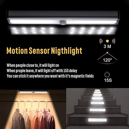 Miniatura 2 de Paquete de 30 luces LED con sensor de movimiento, iluminación inalámbrica regulable debajo del gabinete con batería recargable incorporada, lámpara
