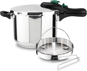 Magefesa DYNAMIC - Pack Olla Express Rápida de 5 Litros + Cestillo, Acero Inoxidable 18/10, Eficiencia Energética, Todo Tipo de Cocinas, Inducción