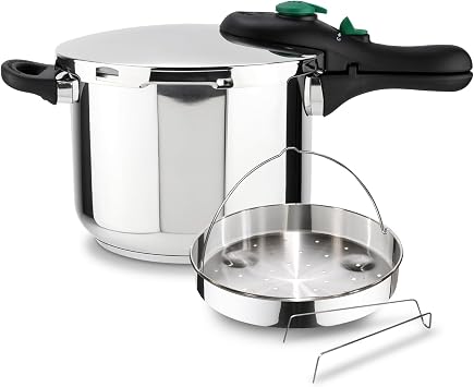 MAGEFESA DYNAMIC 6.3-Quart Fast Pressure Cooker with Steam Basket, 18/10 Stainless Steel, Energy Efficient, Suitable for All Stovetops Including Induction