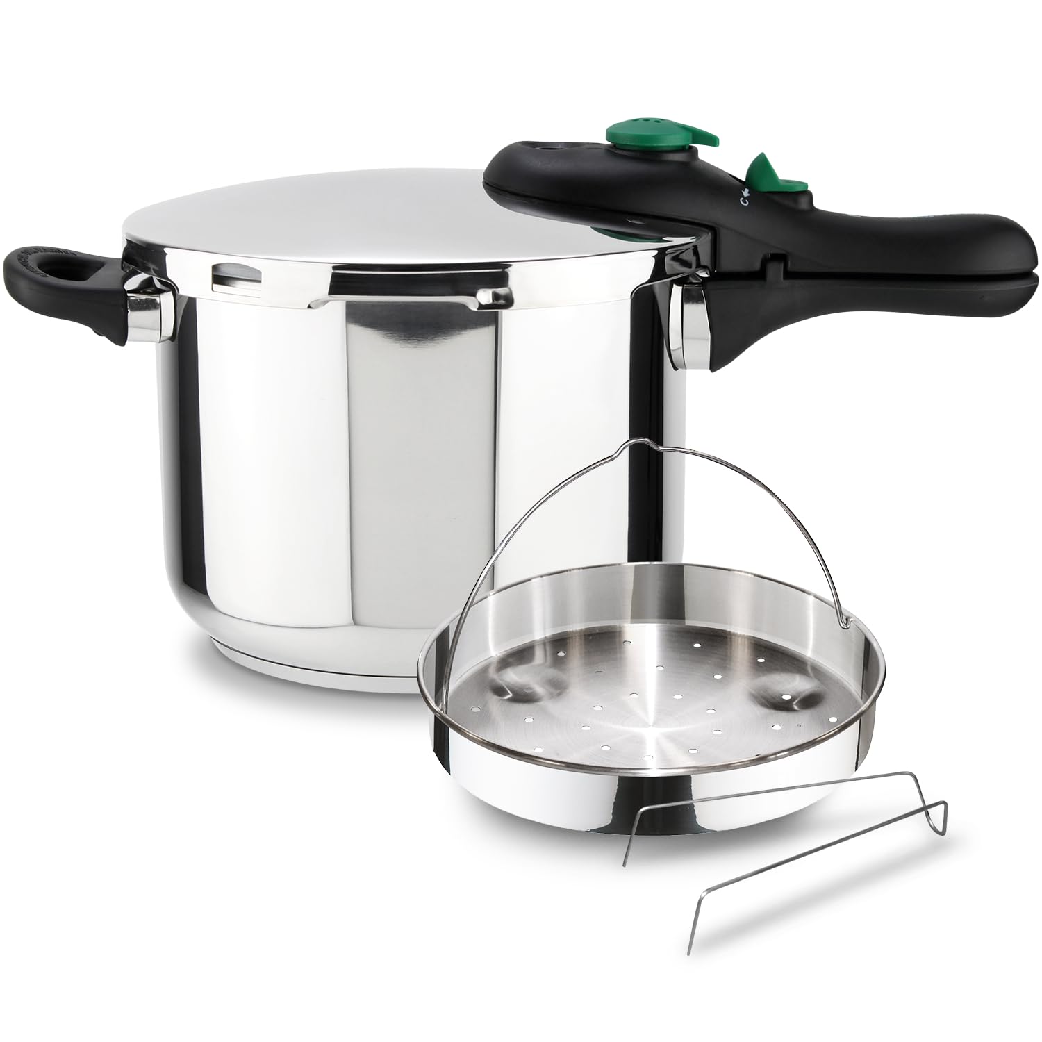 Magefesa DYNAMIC - Pack Olla Express Rápida de 5 Litros + Cestillo, Acero Inoxidable 18/10, Eficiencia Energética, Todo Tipo de Cocinas, Inducción