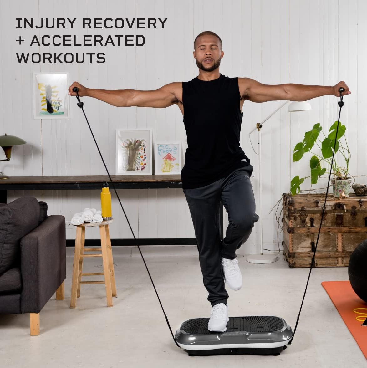 LifePro Vibration Plate Exercise Machine Grey- Whole Body Workout Vibration Fitness Platform w/ Loop Bands - Home Training Equipment - Remote, Balance Straps, Videos & Manual (Renewed)