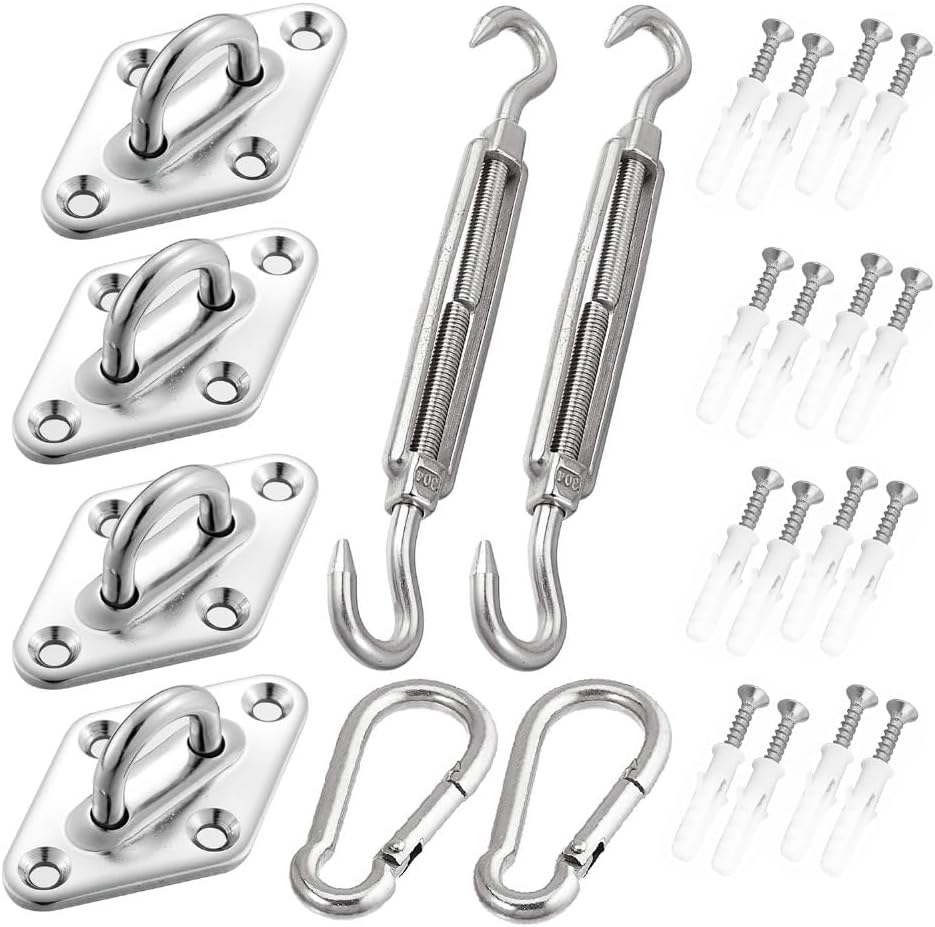 Silver heavy Sun Shade Sail hook Installation Complete Hardware Kit of Sails Anti-Rust for Outdoor Tent Turnbuckle Hook
