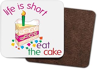 Happy Birthday Life Is Short Eat The Cake Hardboard Coaster, Funny Birthday Coaster, Drinks Mat, Hardboard Coaster, Cake Coaster