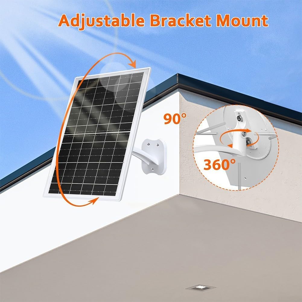 13W Solar-Ladegerät für Überwachungskameras, IP68 wasserdichtes Außenpanel mit USB-C/Micro-USB/DC-Anschlüssen, 360° verstellbare Halterung, 2,2 m Kabel