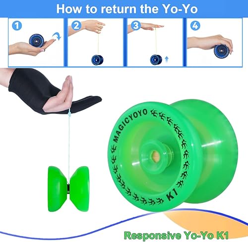 Miniatura 4 de MAGICYOYO K1 Yoyos - Pelota de yoyo profesional sensible para niños y adultos con guante de yoyo+ estuche de yoyo+apilamientos+12 cuerdas de yoyo,