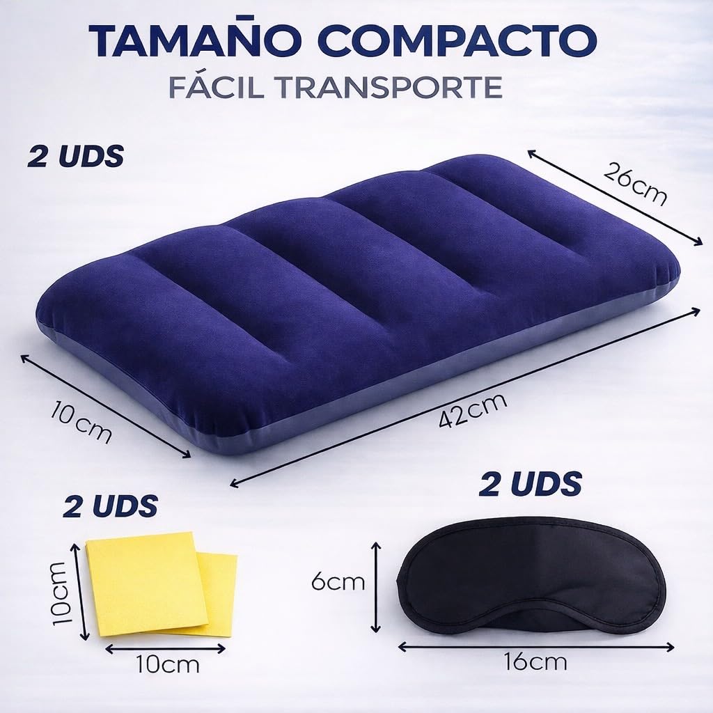 2 Kit Almohada Hinchable Camping Flocada - Cojin Inflable Playa para Cabeza Impermeable - Almohada Piscina y Playa Soporte Hinchable Viaje para Acampar - Almohadilla Senderismo Acampada Ultraligera