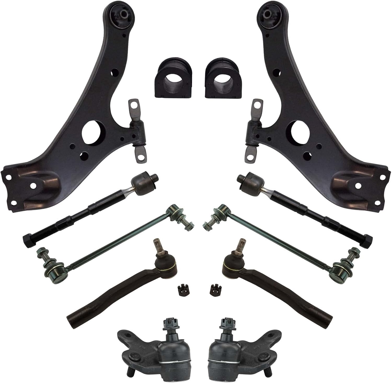 TRQ Front Steering & Suspension Kit Ball Joint Control Arm Sway Bar Bushing Set Sway Bar Stabilizer Link Tie Rod Compatible with 2011-2020 Toyota Sienna