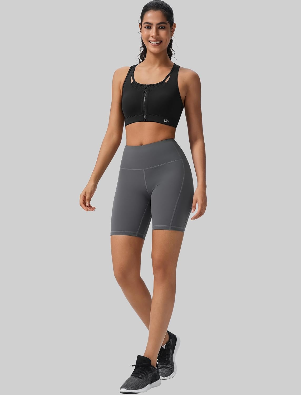 Yvette Zip Front High Impact Sports Bras for Women Lace Mesh Supportive Bras for Workout