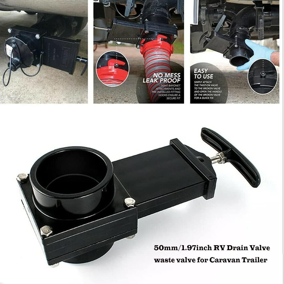 1 Pcs RV Drain Valve Waste Valve 50mm/1.97inch for Caravan Trailer, Black Dump Waste Sewer ABS Valve, RV Accessory Waste Valve