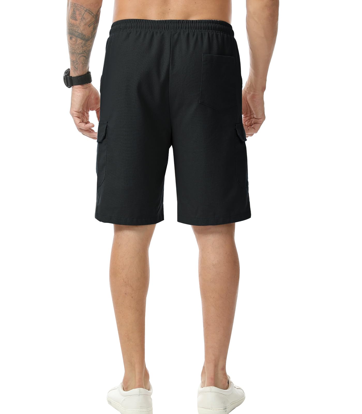 Zetieny Pantaloncini da Uomo in Lino Shorts Cargo Estivi Pantaloni Corti Leggero Coulisse con Tasche