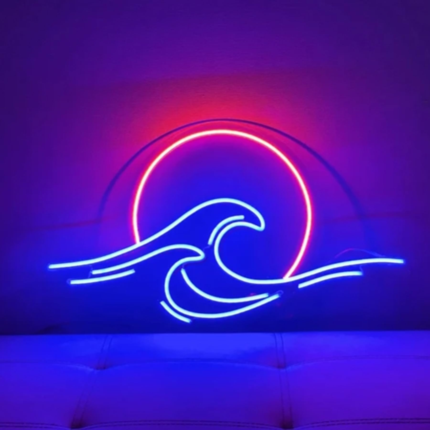 Panneau de Lever de Soleil Néon à Intensité Variable - Décoration Murale Anime Ondes Lumineuses - Lampe de Nuit Décorative pour Bar