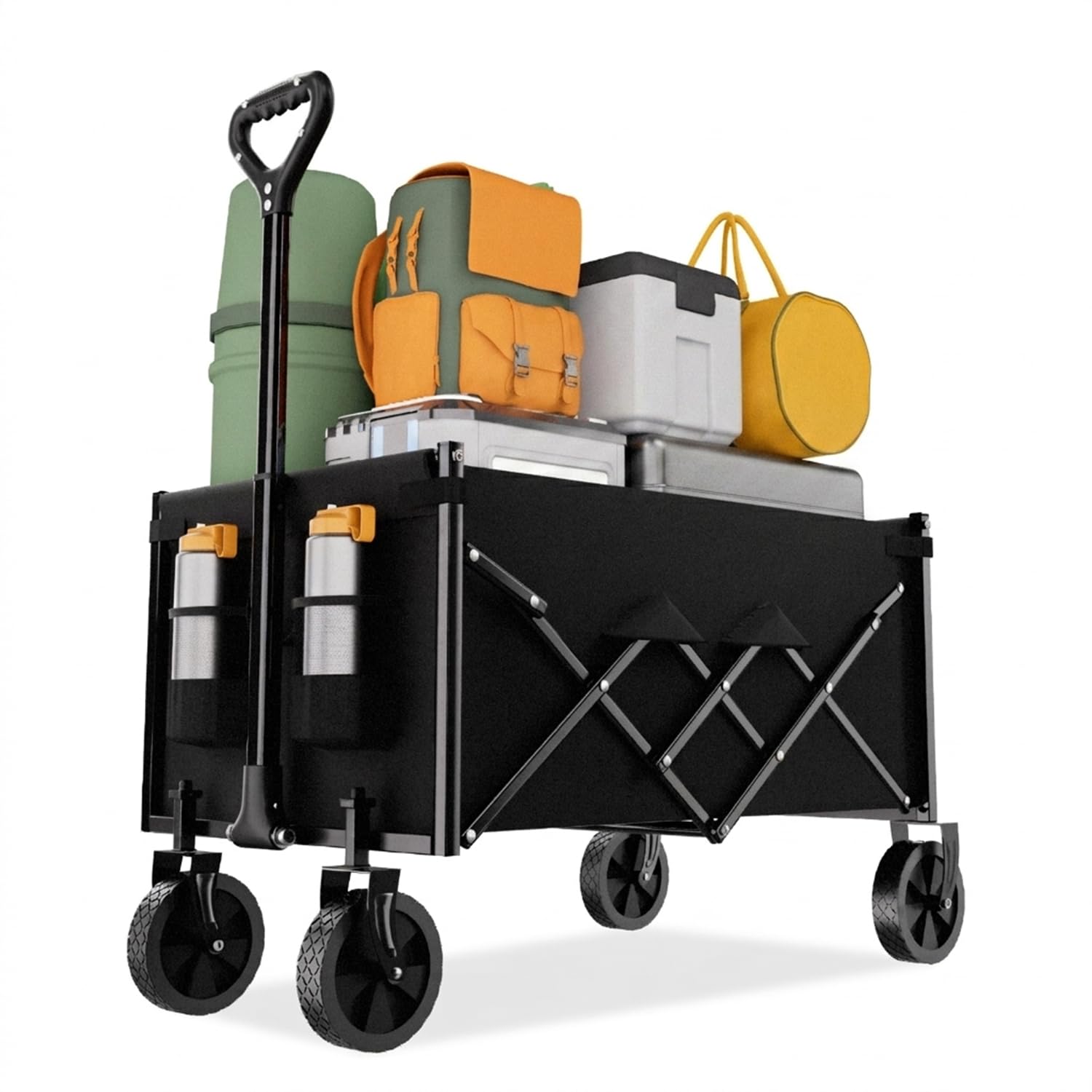 Favoyard Faltwagen Klappbar 100L & 150kg Tragkraft All-Terrain Bollerwagen mit Bremse & Rollen für Camping, Einkauf, Garten & Sport, Kompakt Faltbarer Transportwagen aus Stahlrahmen