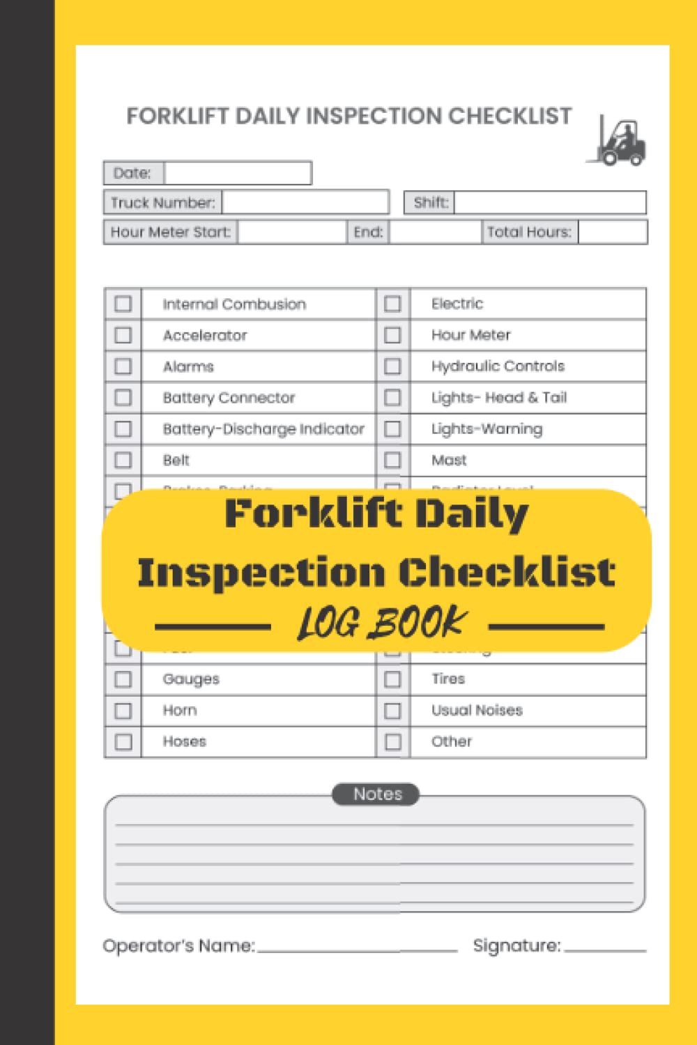 Buy Forklift Daily Inspection Checklist Log Book 150 Pages of Forklift