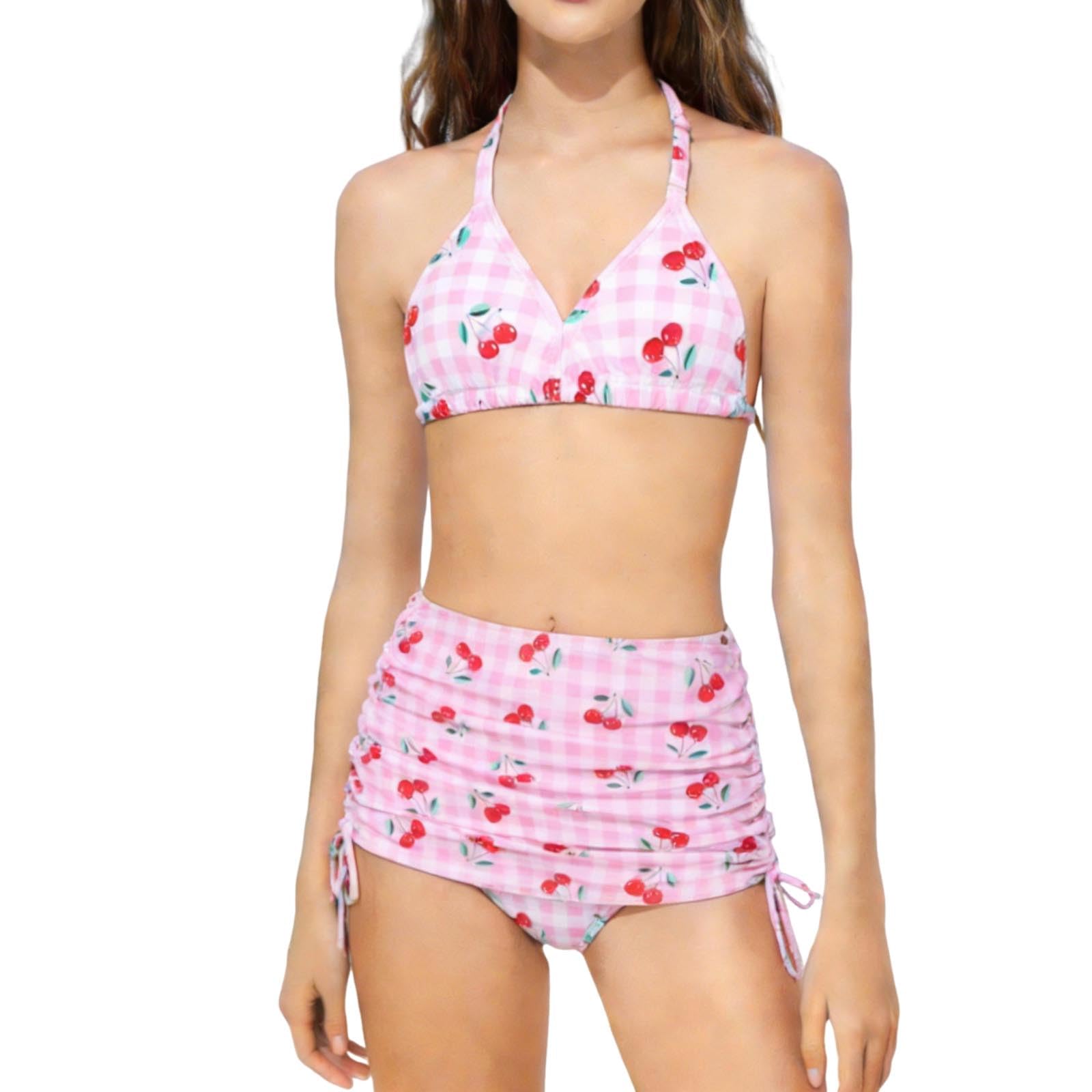 Girls Swimsuit 3 Piece Bikini Swimsuits Set Halter Triangle Bathing Suit with Cover Up Beach Skirt High Cut Swimwear