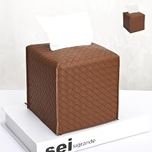 HOMOTEK 2 Pack Tissue Box Cover, Square PU Leather Tissue Holder, Decorative Facial Tissue Cube Paper Organizer Dispenser for Bathroom, Night Stands, Desk, Car 5X5X5 - Woven Waffle,Chocolate