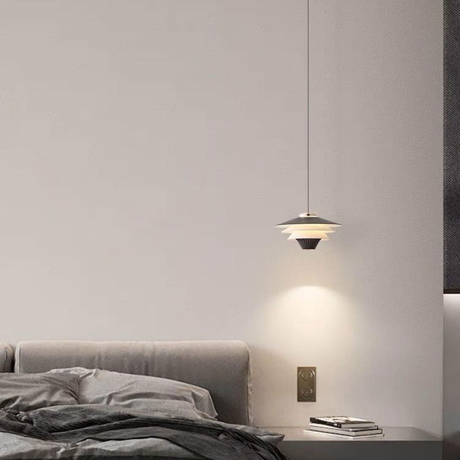 Lampadario a sospensione in ferro nero, creativo, a tre livelli, a forma di ombrello, con LED, protezione per gli occhi, adatto a sale da pranzo e camere da letto.