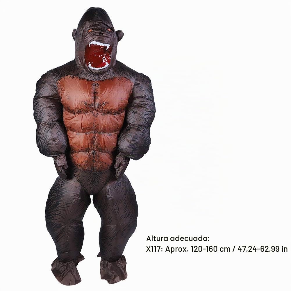 Fockety Disfraz Inflable Mono Gorila, Disfraz Inflable de Animal Adulto de Halloween con Soplador de Aire, Traje Divertido de Poliéster Impermeable 190t para Festivales, Fiestas,