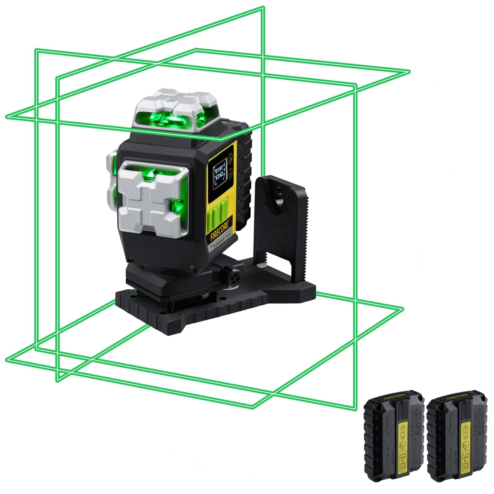 Fireocre Laser Level, 4 x 360 Self Leveling Green Tiling Laser Tool, 3D Cross Line Laser Level Tool, High Accuracy Floor Laser with 2 Li-ion Batteries, Remote Control F95T-4G