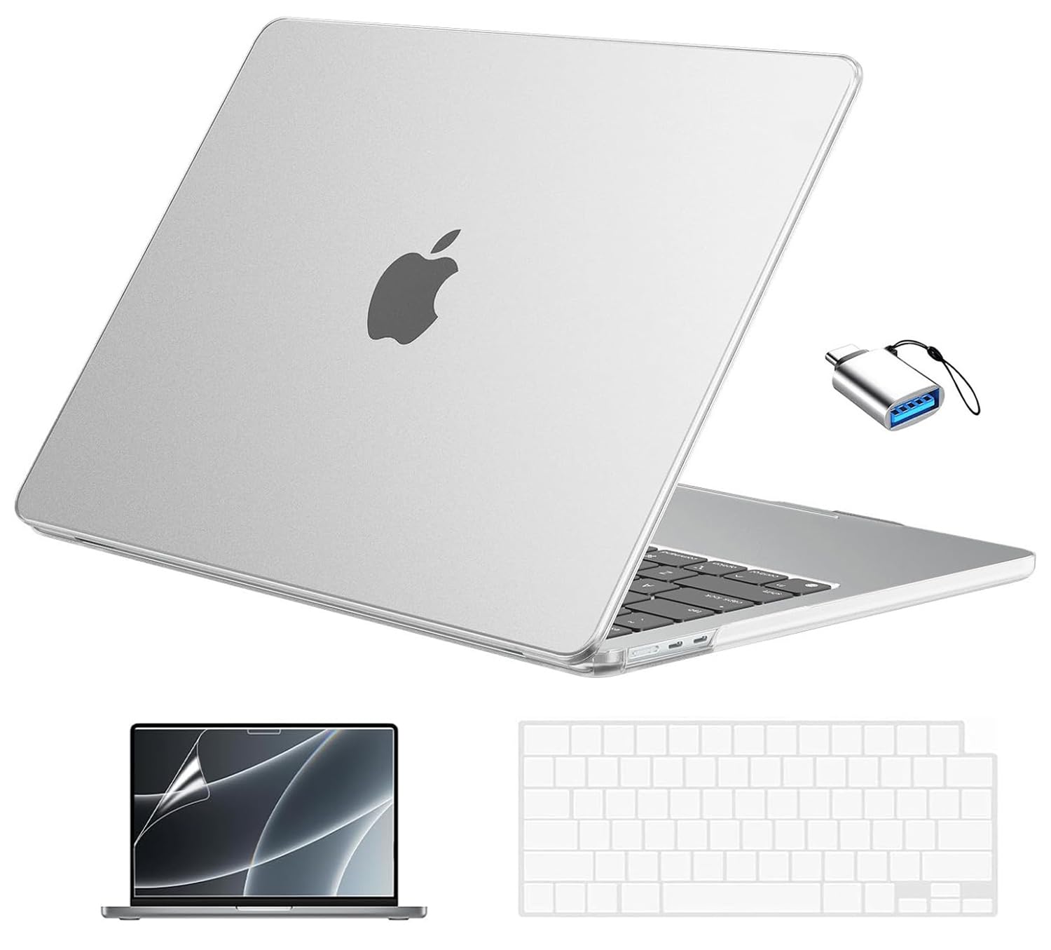 EooCoo Case Compatible with MacBook Air 13 inch M4 2025 2024 2023 2022 M3 M2 A3240 A3113 A2681, Clear Air 13.6" Laptop Hard Shell Case + Keyboard Skin Cover + Screen Protector, Frost Clear