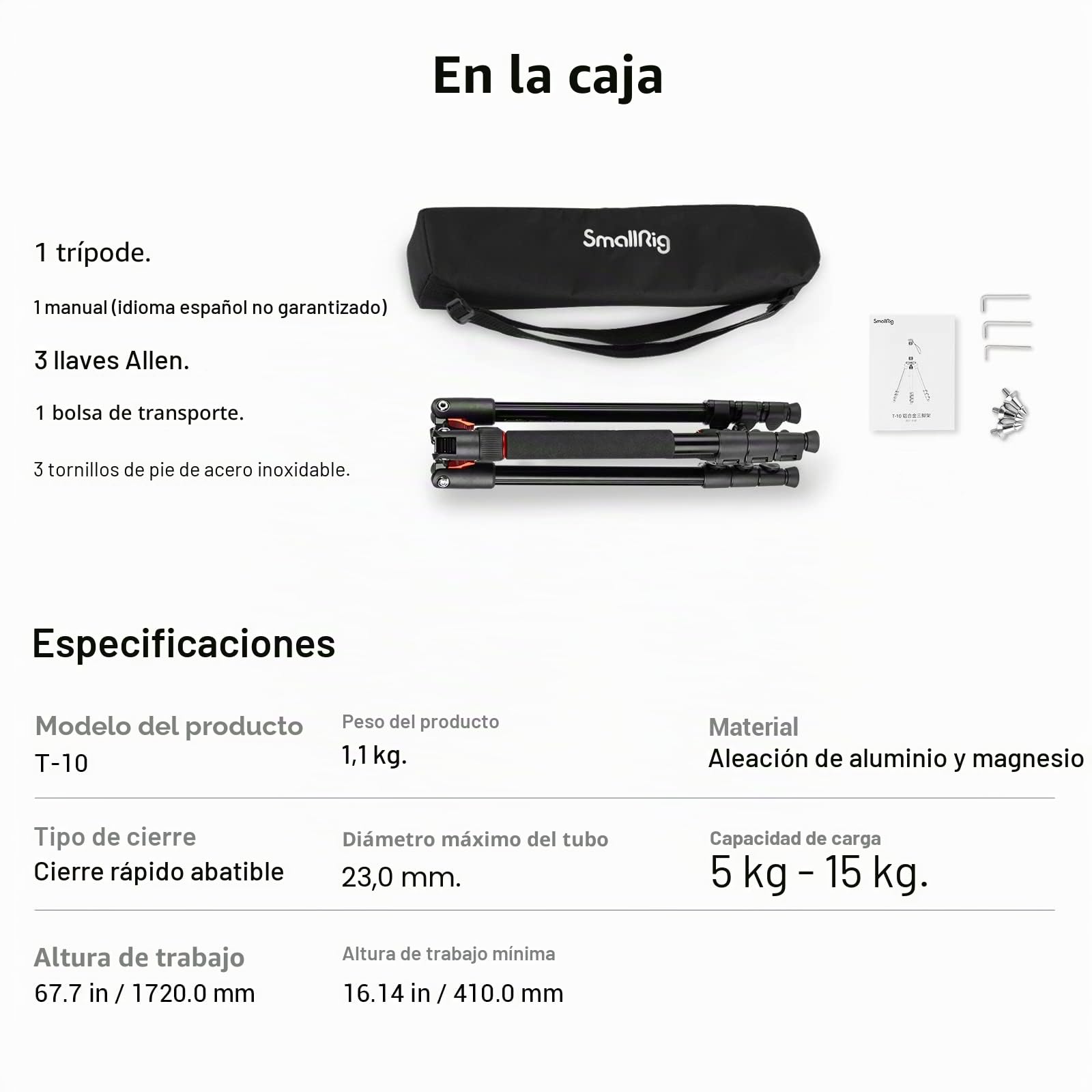 SMALLRIG Trípode para Cámara de 68", Trípode y Monopié de Aluminio Plegable, Compatible con Cabezal de Video de 1/4"-20 y 3/8"-16, Carga de 33 LB, Altura Ajustable de 19.7" a 67.7" - 3983