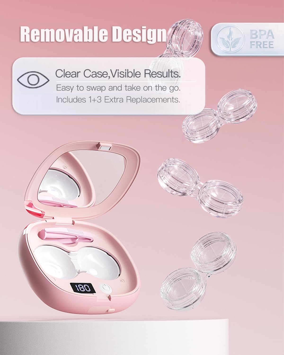Vastsoon Ultrasonic Contact Lens Cleaner Machine – Portable, Rechargeable Cleaning Kit with 4 Contact Lens Solution Cases, Applicator & Removal Tools – for Travel & Home Use (Pink)