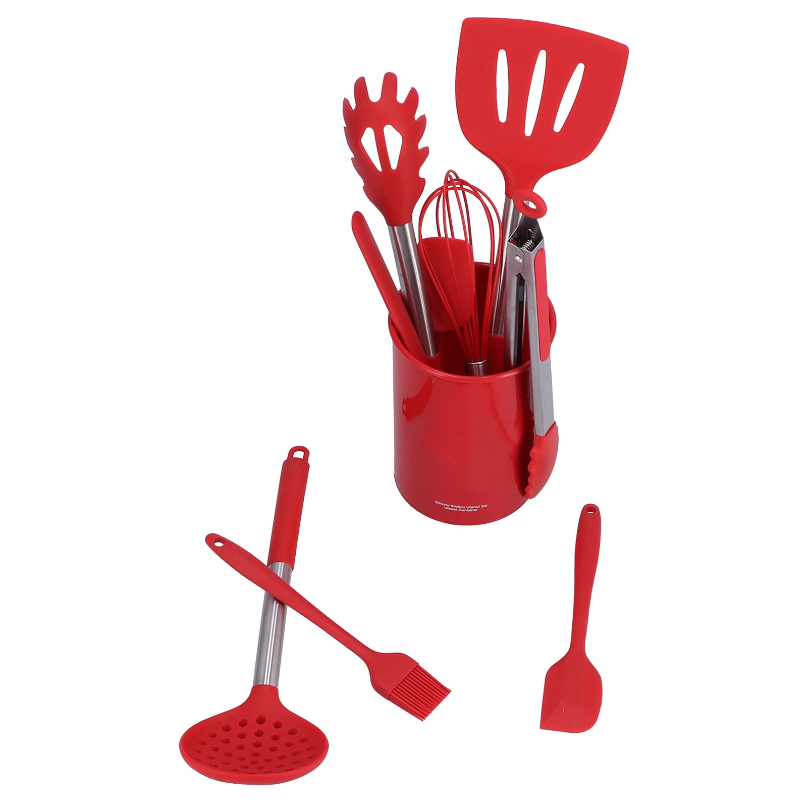Aramox Set di Utensili da in Silicone, Set di Pentole in Silicone da 15 Pezzi con Manici in Acciaio Inossidabile, Utensili da Riscaldanti a 480 ° F, Sicuro Antiaderente con Supporto per Cuochi