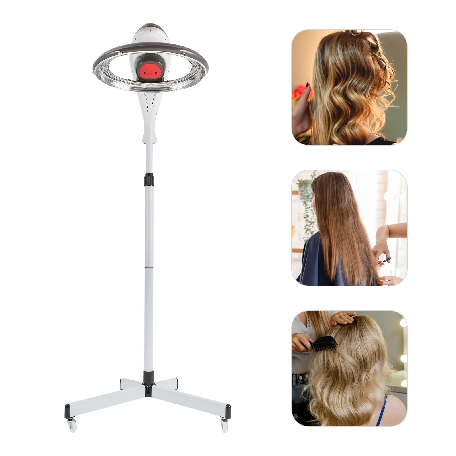 Salon Hair Steamer, Professional Stand Hair Dryer, Multi-Function Perm Styling Steamer for Hair Care Hair Dyeing Oil Treatment Hair Drying Heating, Adjustable Height and Angle, with Wheels (Grey)
