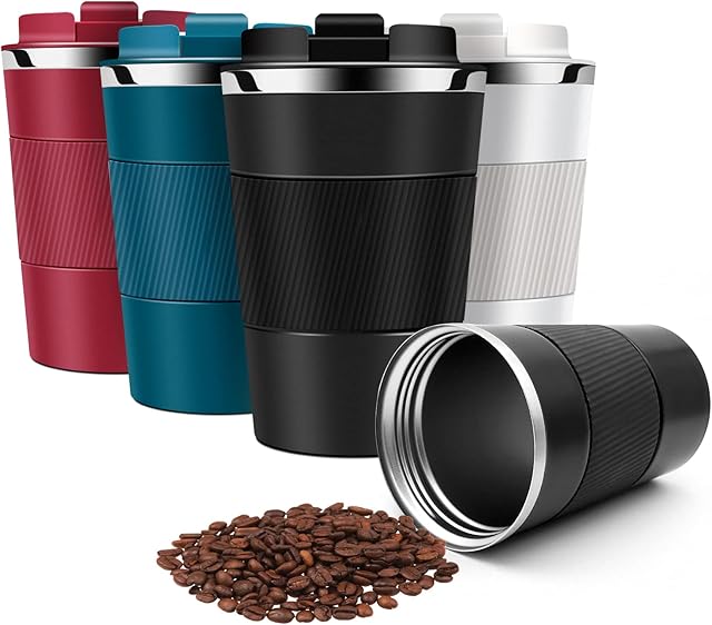 Travel Mug,380ml/13oz Insulated Coffee Cup with Leakproof Lid - Vacuum Insulation Stainless Steel for Hot and Cold Water Coffee and Tea(Black
