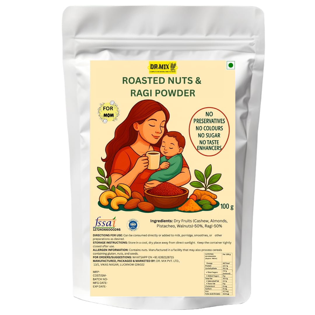 Nuts & Roasted Ragi Powder for Postpartum Mothers, Natural Superfood with Turmeric & Cardamom, No Preservatives, No Sugar, 100g-image-41