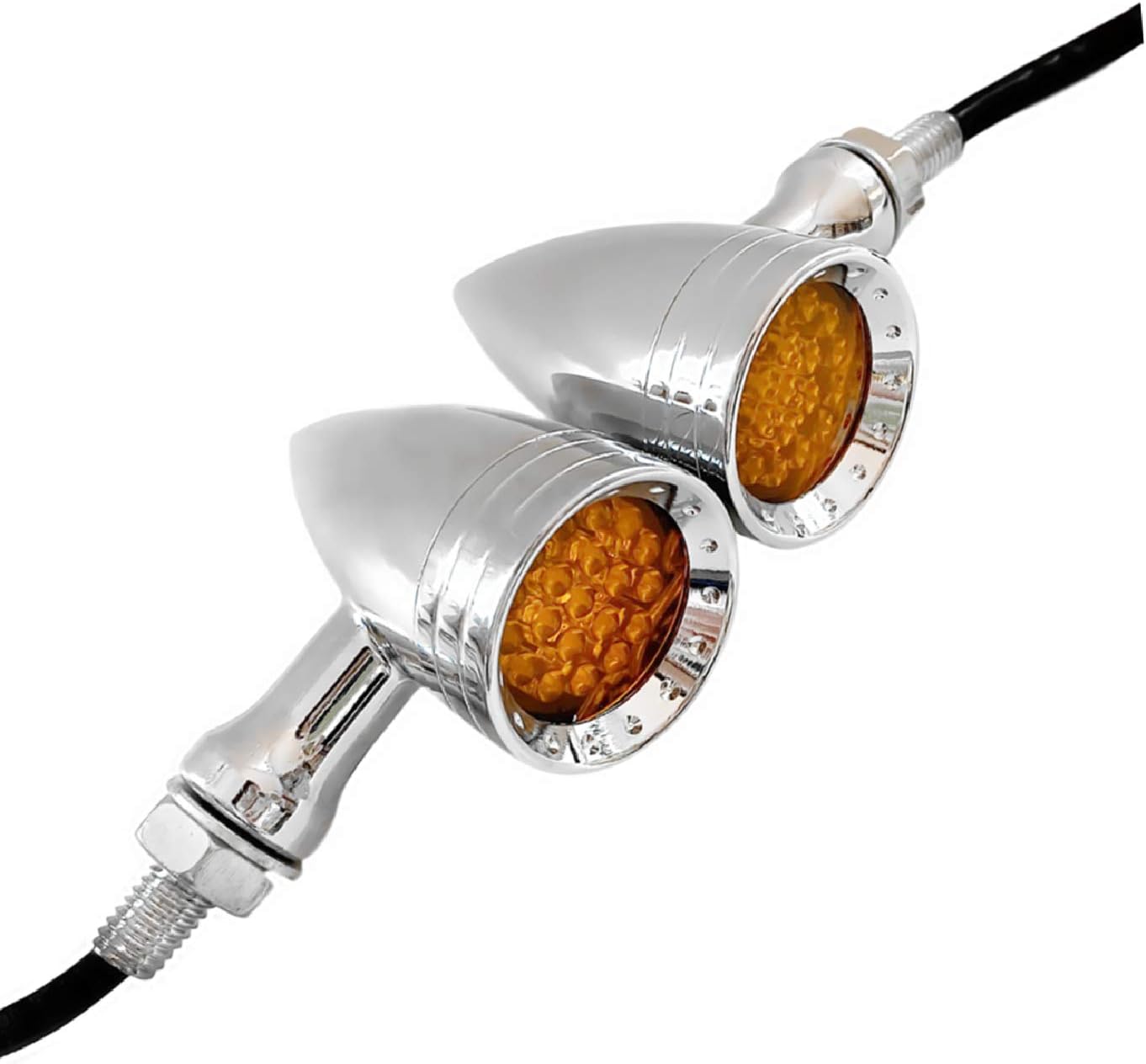 FATECIM 2X Motorcycle LED Turn Signals Bullet Blinker Heavy Duty Indicator Lights Amber Lens 10mm Vintage Chrome 12V Universal (Chrome)