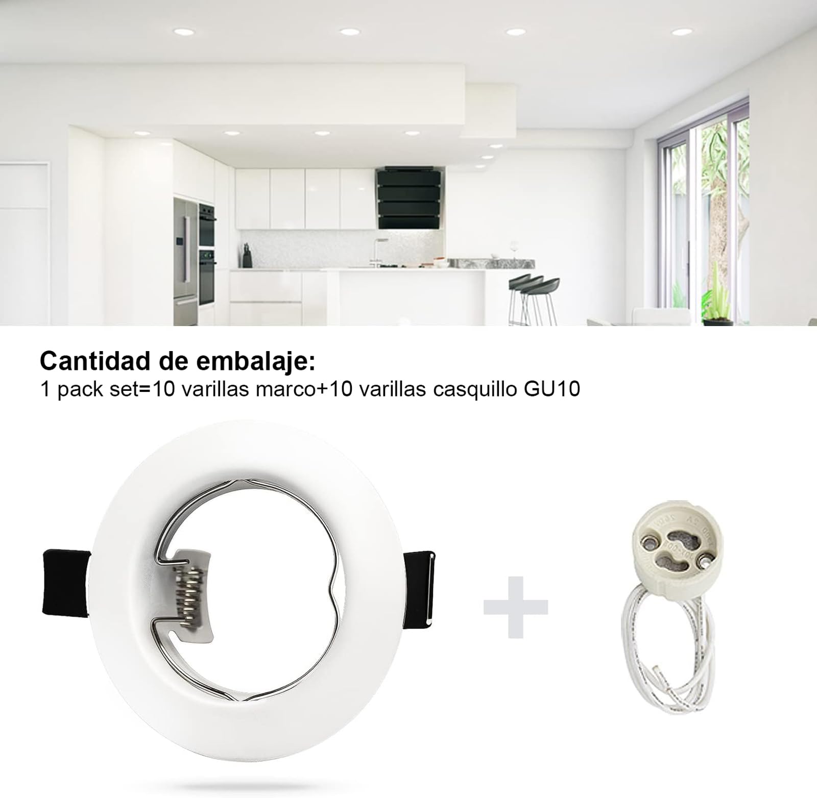 HiBay Focos empotrables GU10,20x Marco Focos gu10 Blanco,Corte 65-68mm,Para Lámparas De Led O Halógena,Marcos Downlight Empotrado Ojos de Buey con Portalamparas GU10