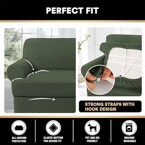 Miniatura 4 de PrinceDeco Funda de sofá con cojín en forma de T, 3 piezas para sofá, funda de sofá suave, fundas para muebles con 2 fundas individuales en forma de