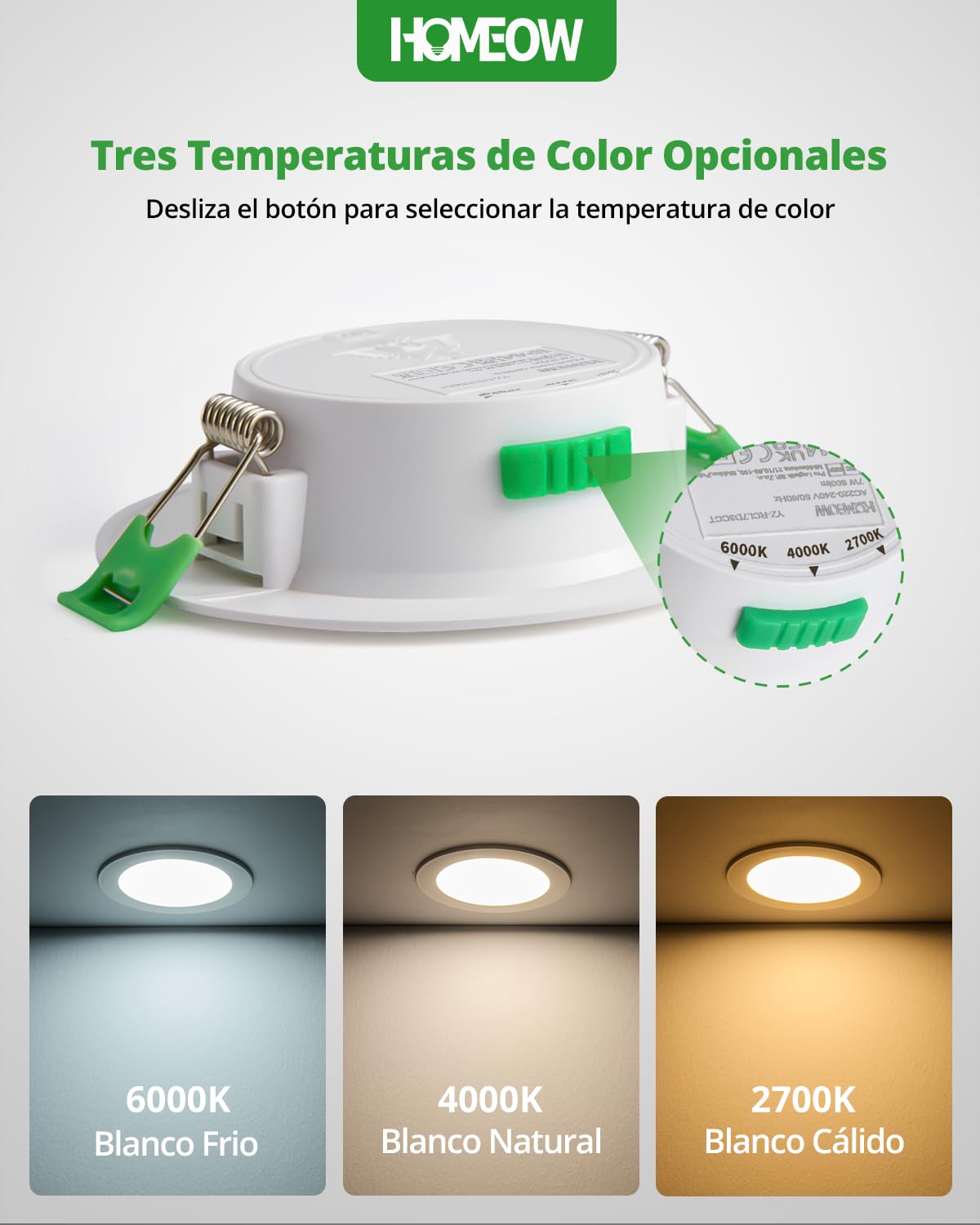 HOMEOW Pack 20 Downlight LED Techo Empotrable Regulable, 7W 220V Focos Empotrable LED Interior 3CCT Temperatura de Color Regulable, IP44 Ojos de Buey para Baño