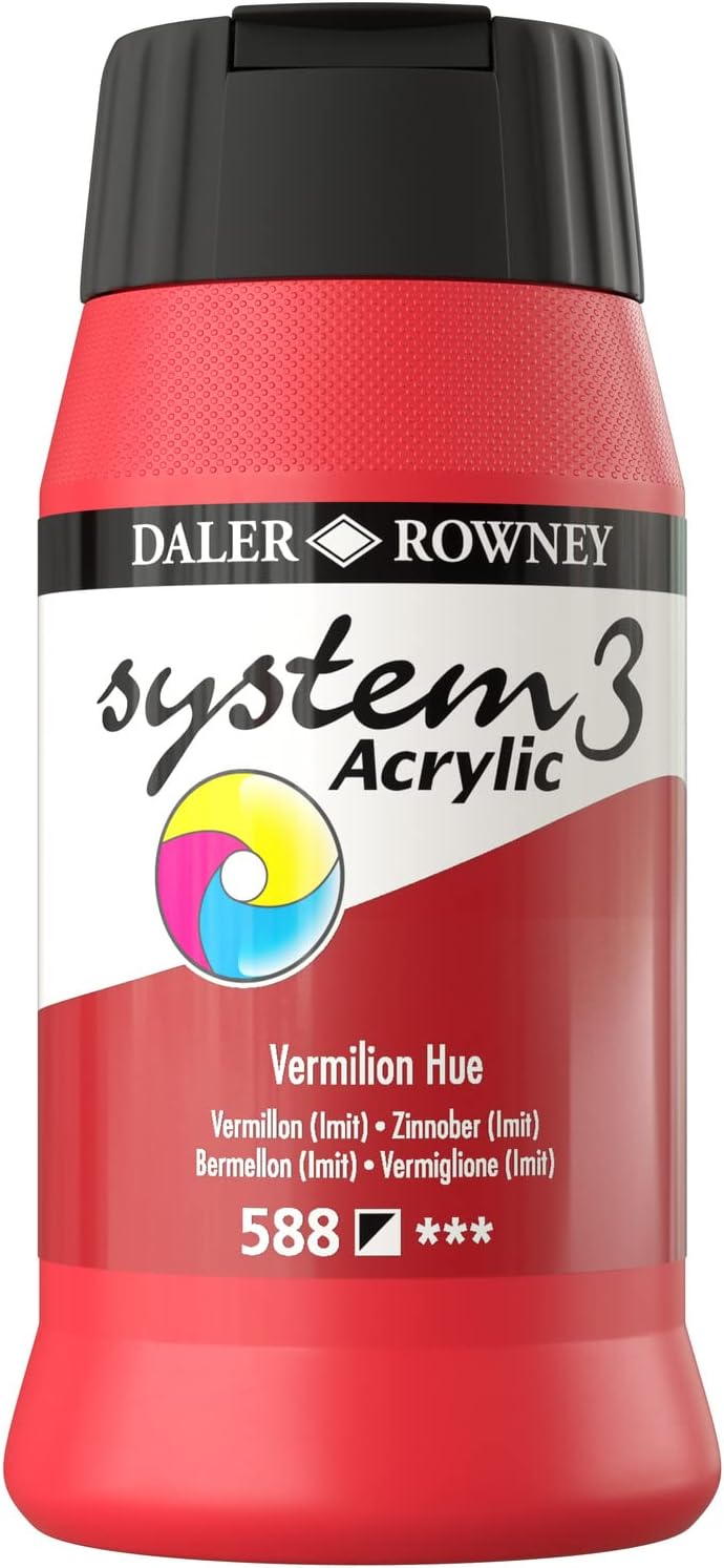 Daler Rowney System3 Acrylic Paint, Plastic Pot, 16.91oz - 500 ml, Vermilion Hue