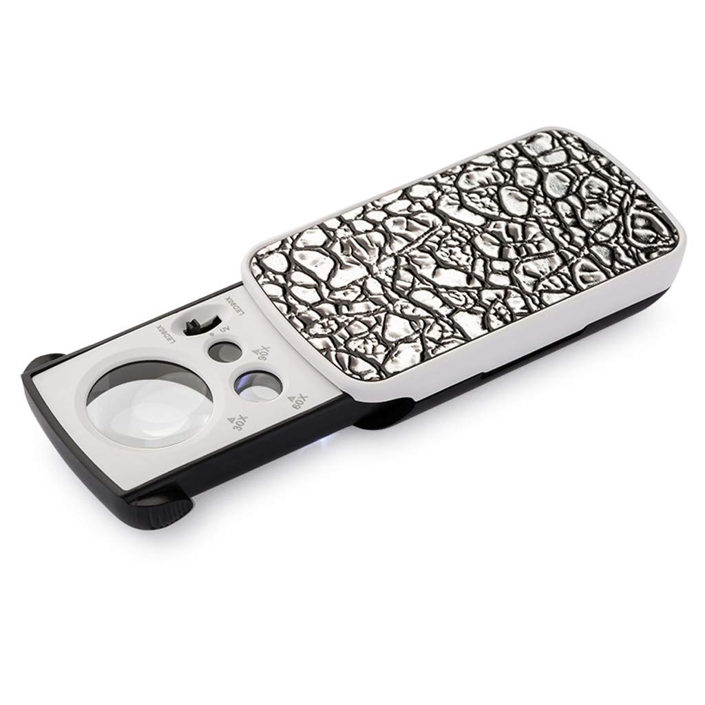 Loupe 30x 60x 90x avec éclairage LED pour identification de bijoux et antiquités