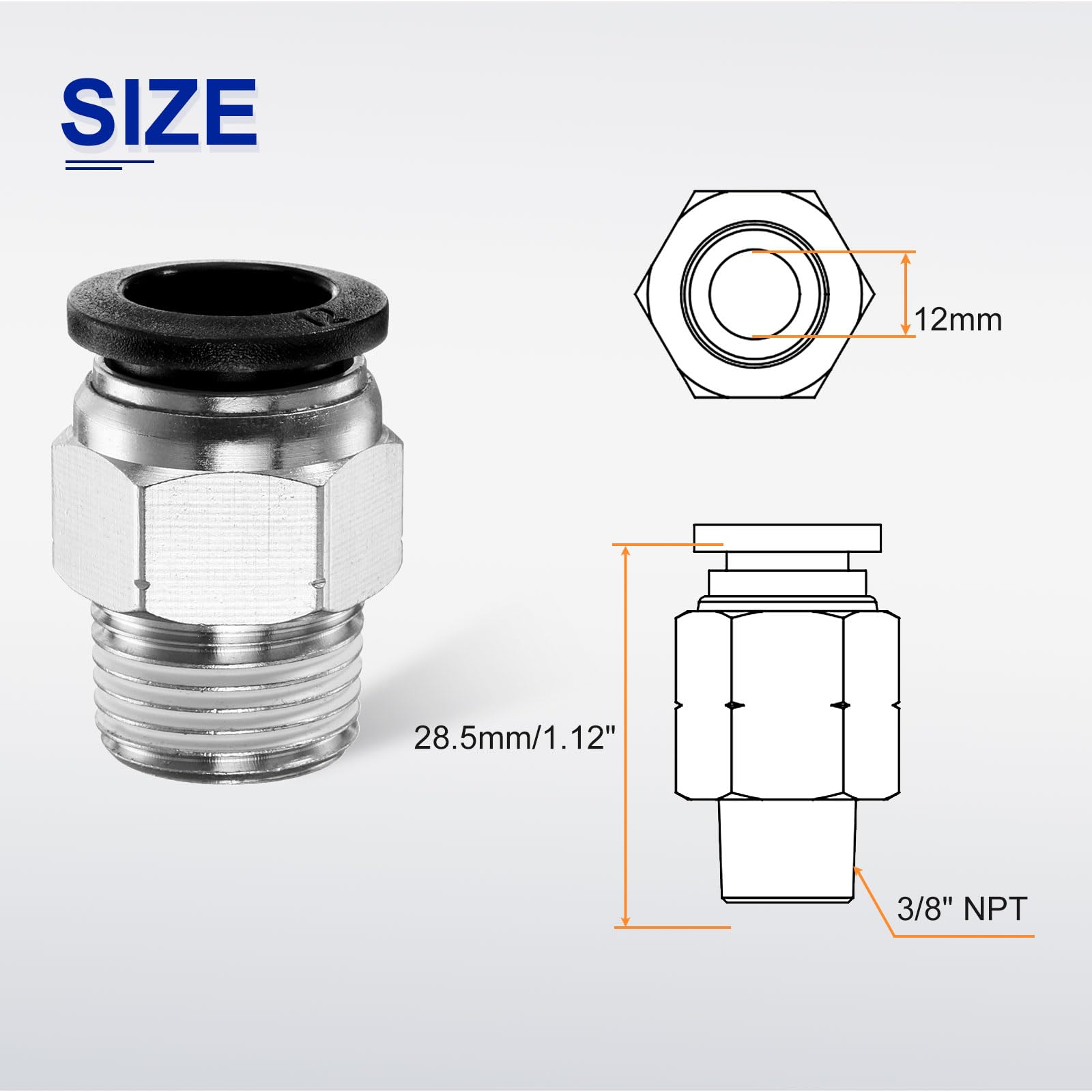 Raccord Rapide Pousser OD 12mm Vers NPT 3/8 En Cuivre – Pour Air Comprimé, Systèmes Pneumatiques