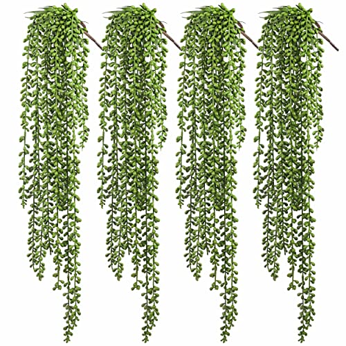 Meiliy 4Pcs Artificial Succulent Plants Hanging Succulent Plants Faux Succulents Unpotted Branch String Of Pearls Plant For Home Kitchen Office Wedding Garden Craft Art Decor(28 Inches Each Length) #TOP6