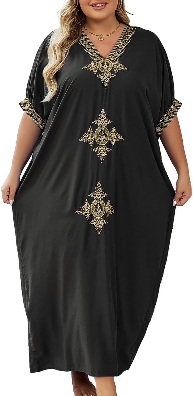 Women Colorful Kaftan Beach Dress Plus Size Swimsuit Cover Up Ethnic Print