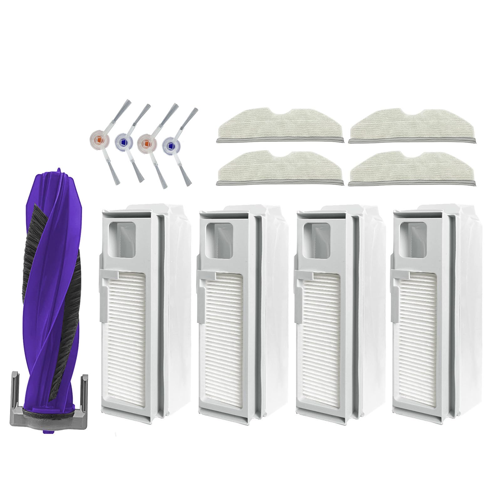 Replacement Accessories Kit for Narwal Freo X Plus/Freo X Ultra Robot Vacuum and Mop, 1 Main Brush 4 Mop Pad 4 Dust Bag 2 Pair Side Brush