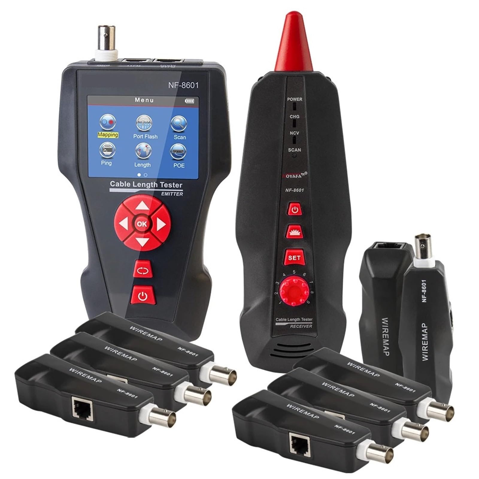 Cable Tracker, Network Cable Tester RJ45 RJ11 BNC Multifunction POE PING Crosstalk LAN Test 8pcs Remot Tracker