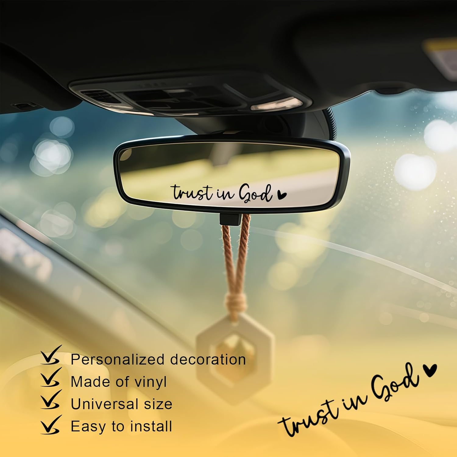 3 PCS Trust in God Rearview Mirror Car Stickers, Waterproof Vinyl Decals, Christian Car Accessories for Women, Cute Rear View Mirror Sticker for Auto Decor Fits Most Vehicles (Black) - Image 4