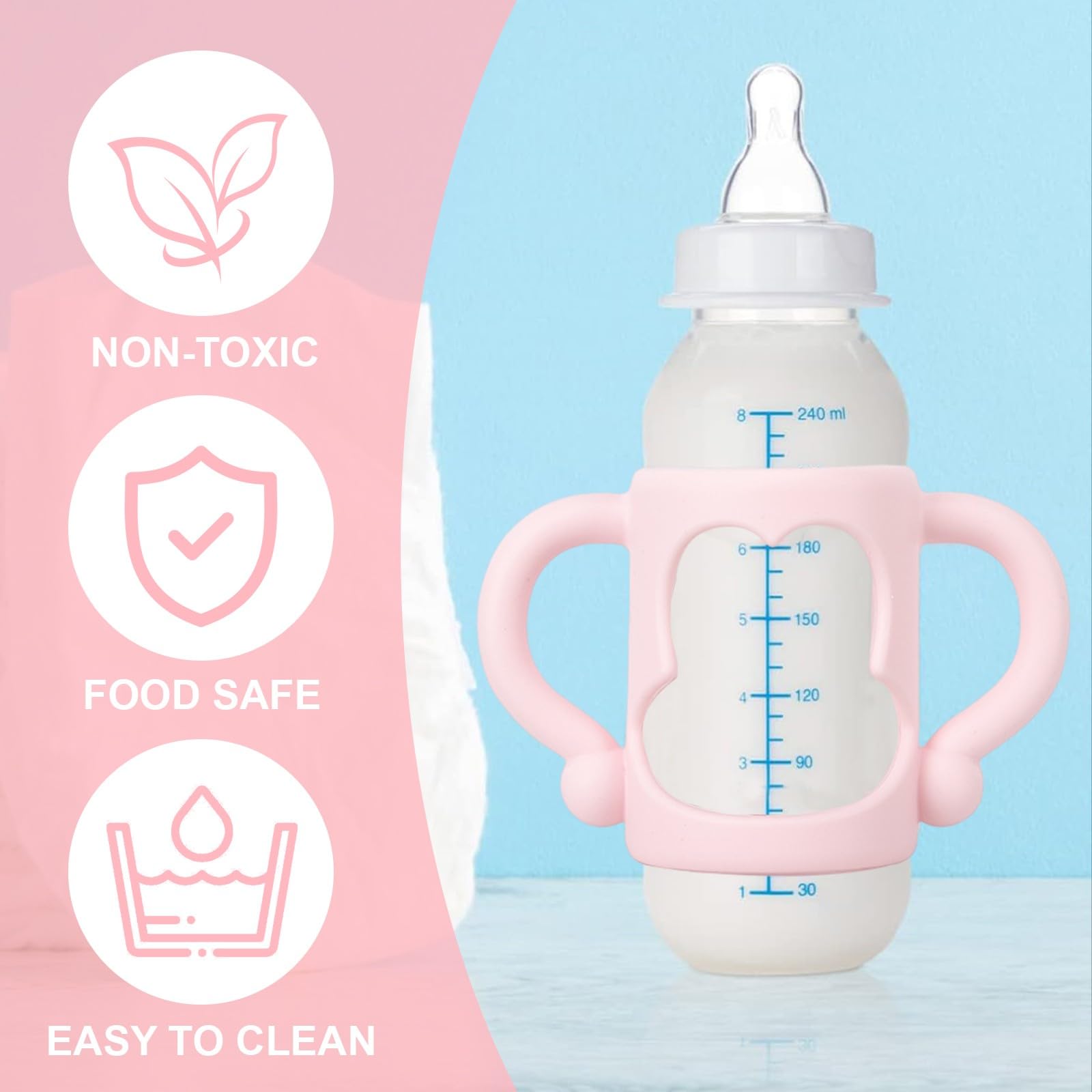 2 Pezzi Manici per Biberon, Maniglia per Bottiglia di Ampio Calibro, Impugnatura per Biberon Silicone, Baby Feeding Portaborraccia, per Biberon con Diametro Esterno Superiore a 5cm, per tenere