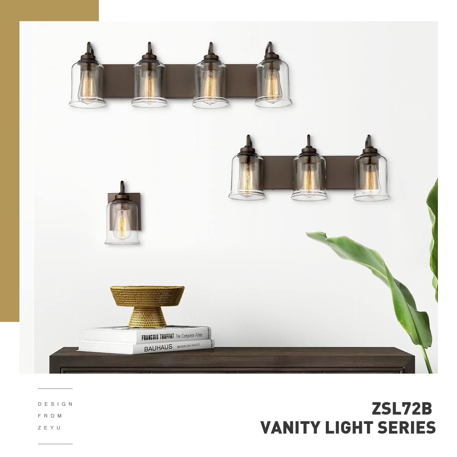 zeyu Vintage 2 Pack Vanity Light Fixtures, Bathroom Wall Mount Lamps with Clear Glass Shade, Oil Rubbed Bronze Finish, ZSL72B-2 ORB