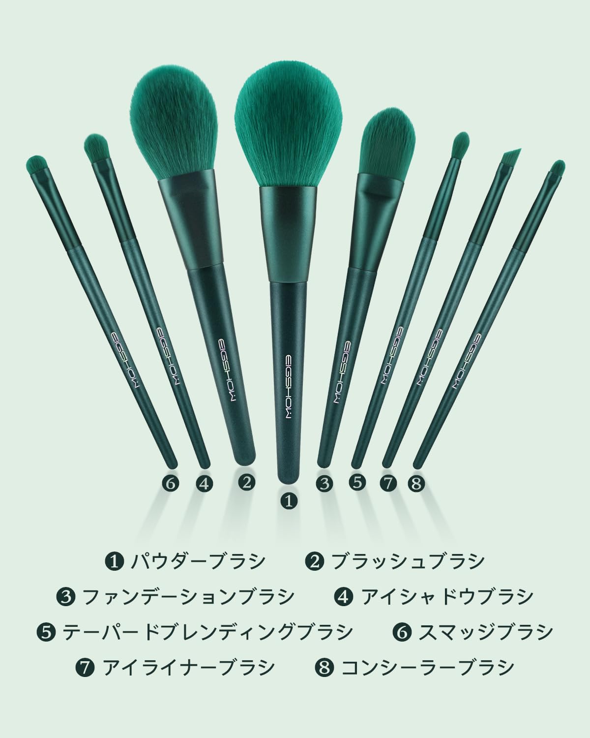 Amazon | EIGSHOWメイクブラシ、ジェイドシリーズ8本セット