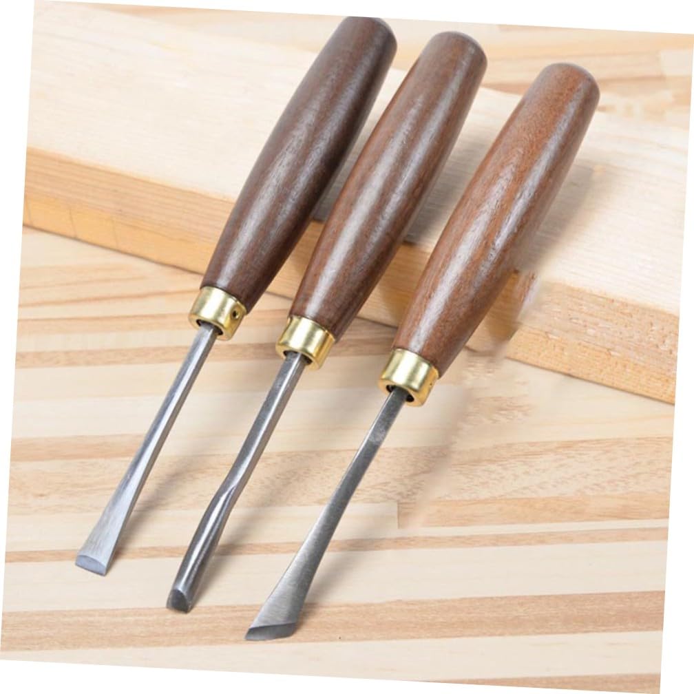 SHINEOFI Kit di 6 Scalpelli da Intaglio Legno Manico in Noce e Acciaio al Manganese, Alta Durata per Falegnami e Lavorazione del Legno